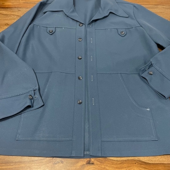 Mens 1970s Vintage Groovy Hippie Dagger Collar Shirt/Jacket Button Down Blue XL - Picture 10 of 15